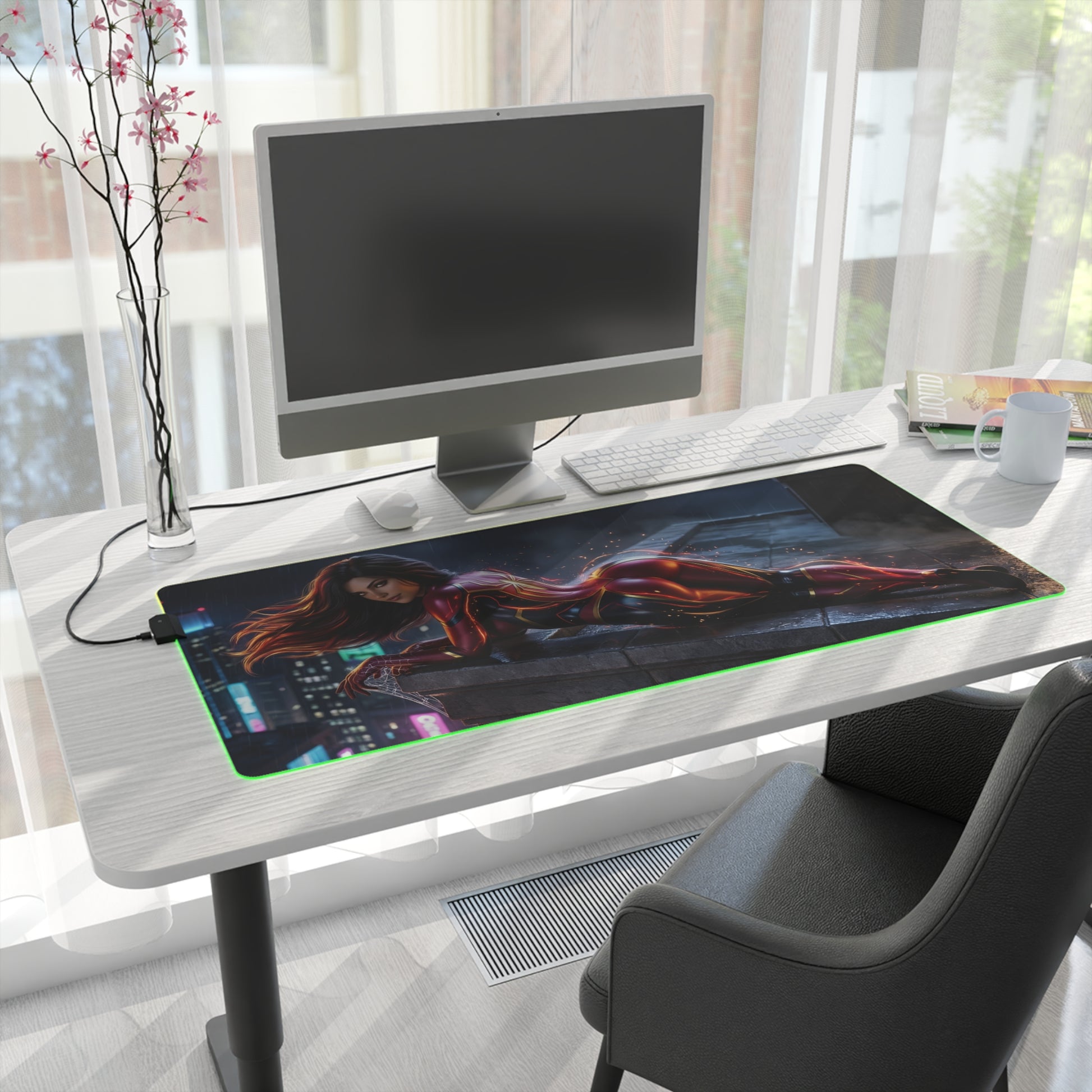 Marvel Mouse Pad, Spider-Woman LED RGB Desk Mat, Gift for Gamer, Superhero Room Decor - Spider-Woman gaming desk mat with RGB lighting and precision cloth surface