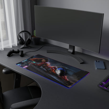 Marvel Mouse Pad, Spider-Woman LED RGB Desk Mat, Gift for Gamer, Superhero Room Decor - Spider-Woman city rooftop gaming desk mat with RGB glow
