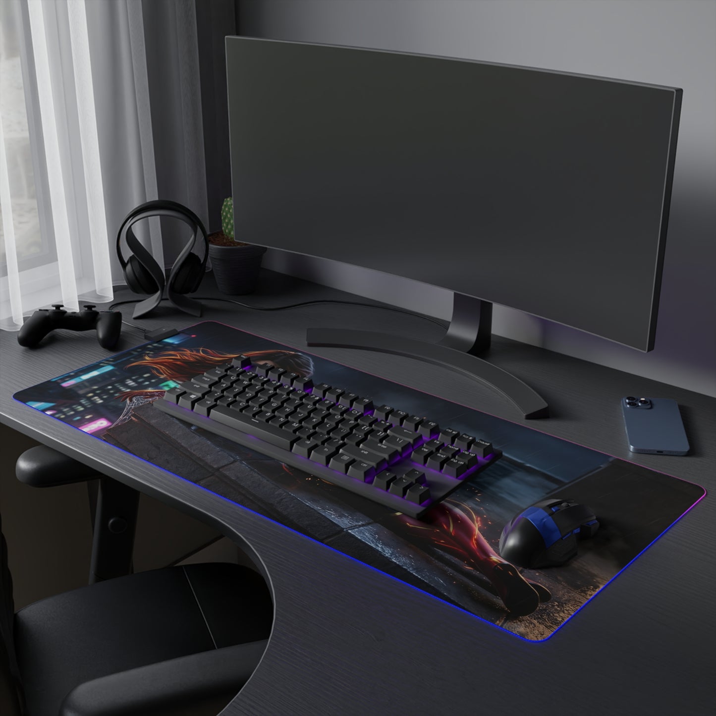 Marvel Mouse Pad, Spider-Woman LED RGB Desk Mat, Gift for Gamer, Superhero Room Decor - large RGB gaming desk mat with Spider-Woman art