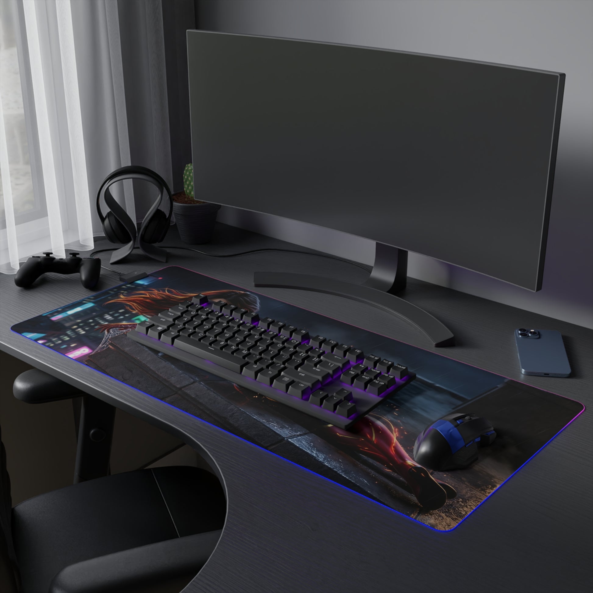 Marvel Mouse Pad, Spider-Woman LED RGB Desk Mat, Gift for Gamer, Superhero Room Decor - large RGB gaming desk mat with Spider-Woman art