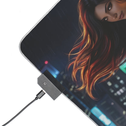 Marvel Mouse Pad, Spider-Woman LED RGB Desk Mat, Gift for Gamer, Superhero Room Decor showing Spider-Woman art, RGB corner controller and stitched edge