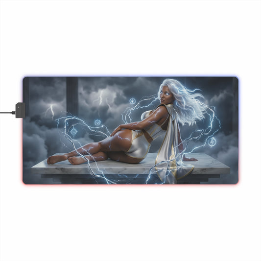 Marvel Mouse Pad, Storm LED RGB Desk Mat, Gift for Gamer, Superhero Room Decor - Storm artwork on RGB gaming desk mat with lightning aura and smooth precision surface