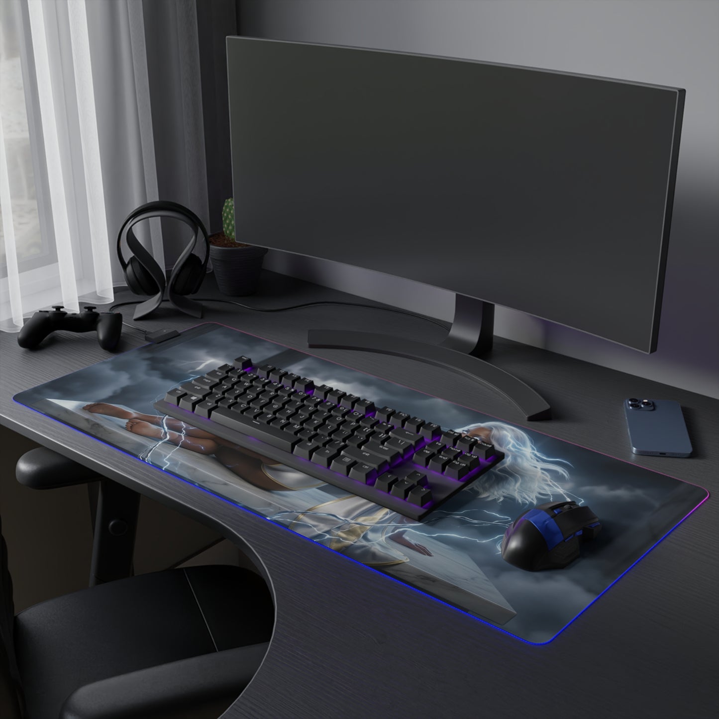Marvel Mouse Pad, Storm LED RGB Desk Mat, Gift for Gamer, Superhero Room Decor — Storm artwork RGB desk mat with precision cloth surface for gaming