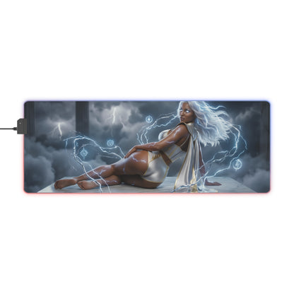 Marvel Mouse Pad, Storm LED RGB Desk Mat, Gift for Gamer, Superhero Room Decor — Storm artwork with lightning aura on RGB gaming desk mat