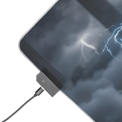 Marvel Mouse Pad, Storm LED RGB Desk Mat, Gift for Gamer, Superhero Room Decor — close-up of Storm lightning artwork and USB LED controller