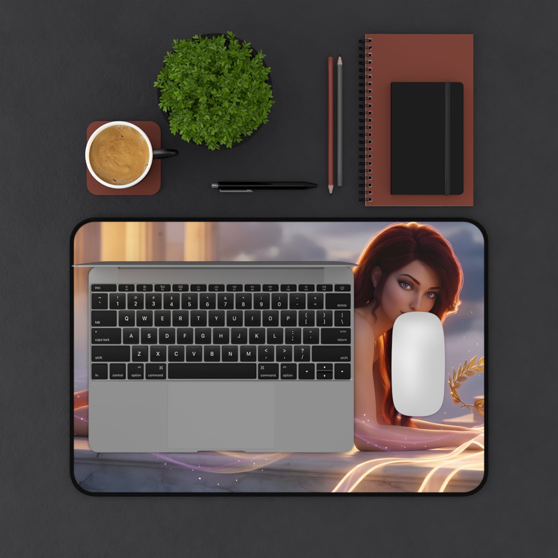 Megara Mouse Pad – Mythology Gaming Mouse Pad, Stylish Gamer Desk Decor showing character artwork, smooth surface, stitched edges, desk setup