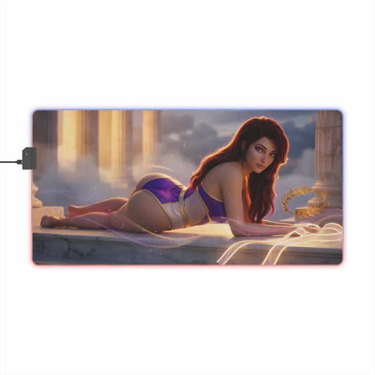 Megara RGB Mouse Pad – Hercules LED Desk Mat, Fantasy Gamer Decor featuring heroine artwork, vibrant RGB edge lighting, extended anti-slip desk mat