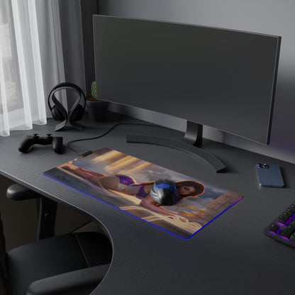 Megara RGB Mouse Pad – Hercules LED Desk Mat, Fantasy Gamer Decor featuring Hercules-inspired heroine art on extended LED gaming desk mat