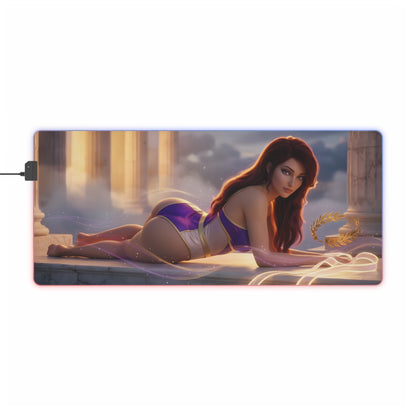Megara RGB Mouse Pad – Hercules LED Desk Mat, Fantasy Gamer Decor featuring reclining fantasy heroine artwork with vibrant RGB edge lighting