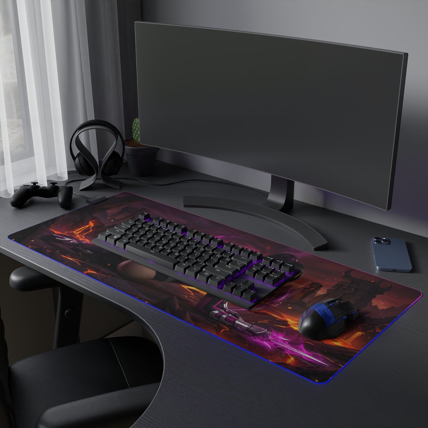 Mortal Kombat Mouse Pad, Mileena LED RGB Desk Mat, Gift for Gamer, Fighting Game Decor — Mileena artwork RGB desk mat on gaming setup