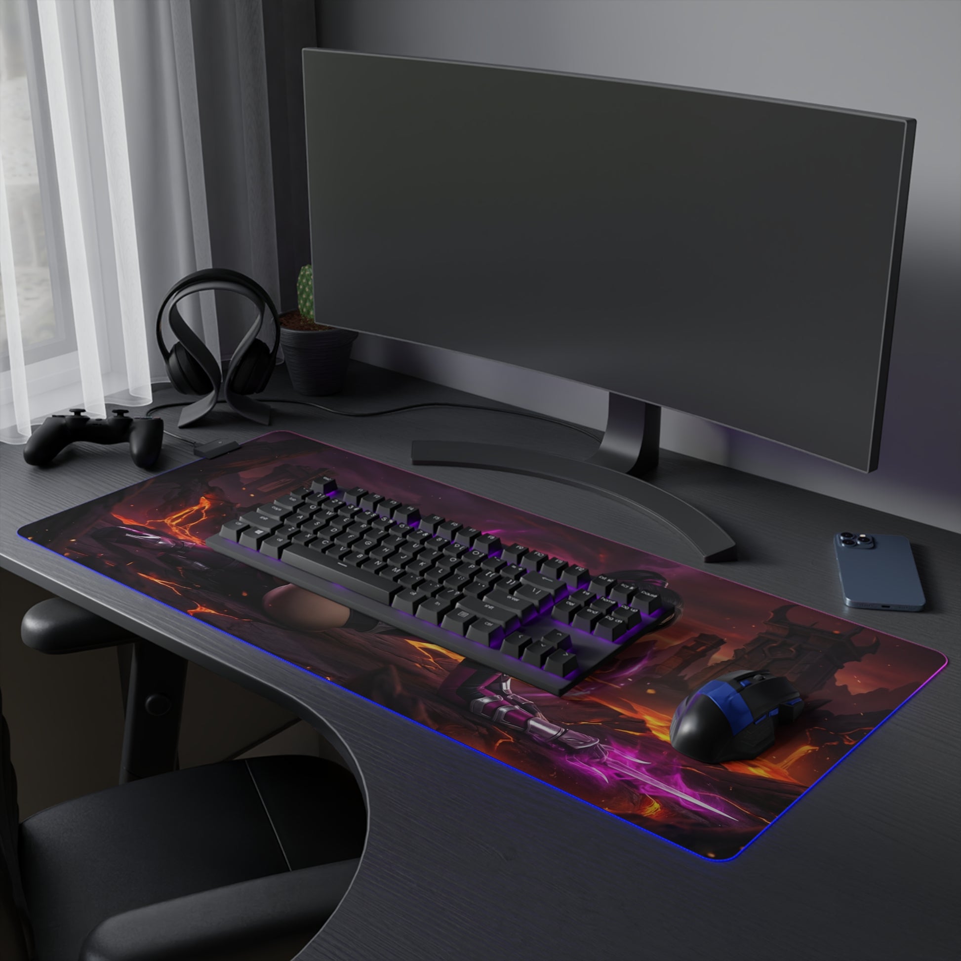 Mortal Kombat Mouse Pad, Mileena LED RGB Desk Mat, Gift for Gamer, Fighting Game Decor — Mileena artwork RGB desk mat on gaming setup