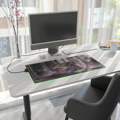 Fairy Tail Mouse Pad, Mirajane Strauss LED RGB Desk Mat, Gift for Gamer, Anime Room Decor — illuminated large gaming desk mat with Mirajane artwork