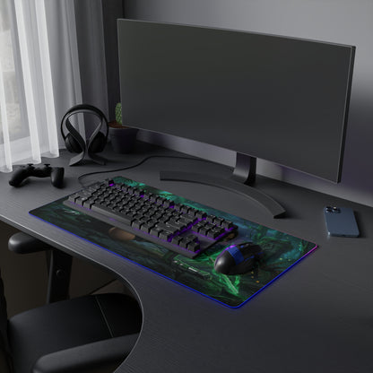 Mortal Kombat Mouse Pad – Jade Illuminated Desk Mat, LED RGB Gamer Room Decor, Gift for Gamer on desk with RGB lighting, keyboard and mouse