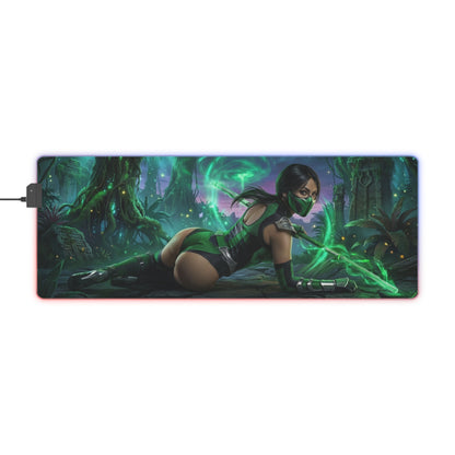 Mortal Kombat Mouse Pad – Jade Illuminated Desk Mat, LED RGB Gamer Room Decor, Gift for Gamer — Jade glowing emerald battle scene desk mat
