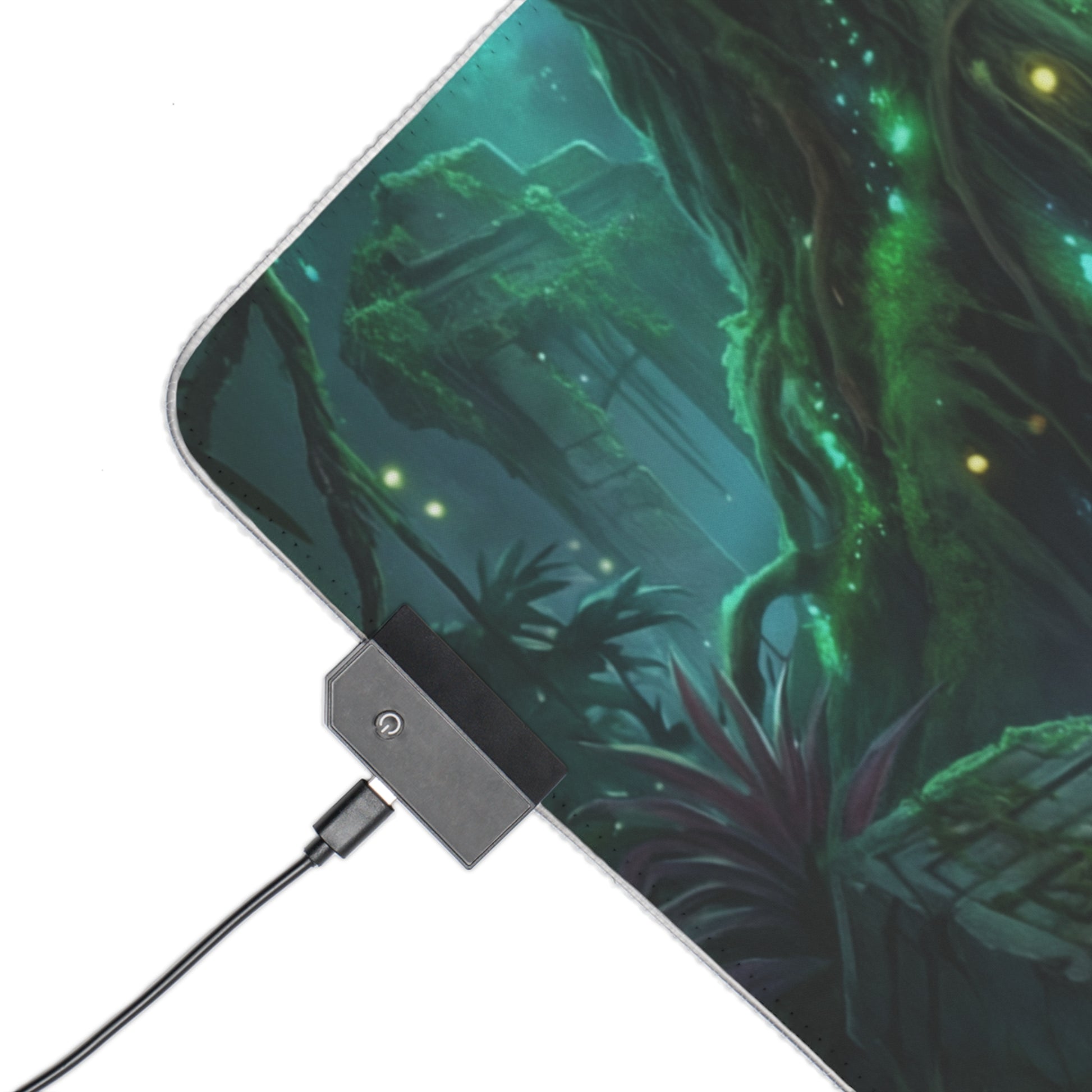 Mortal Kombat Mouse Pad – Jade Illuminated Desk Mat, LED RGB Gamer Room Decor, Gift for Gamer – glowing jade tree corner with USB LED control