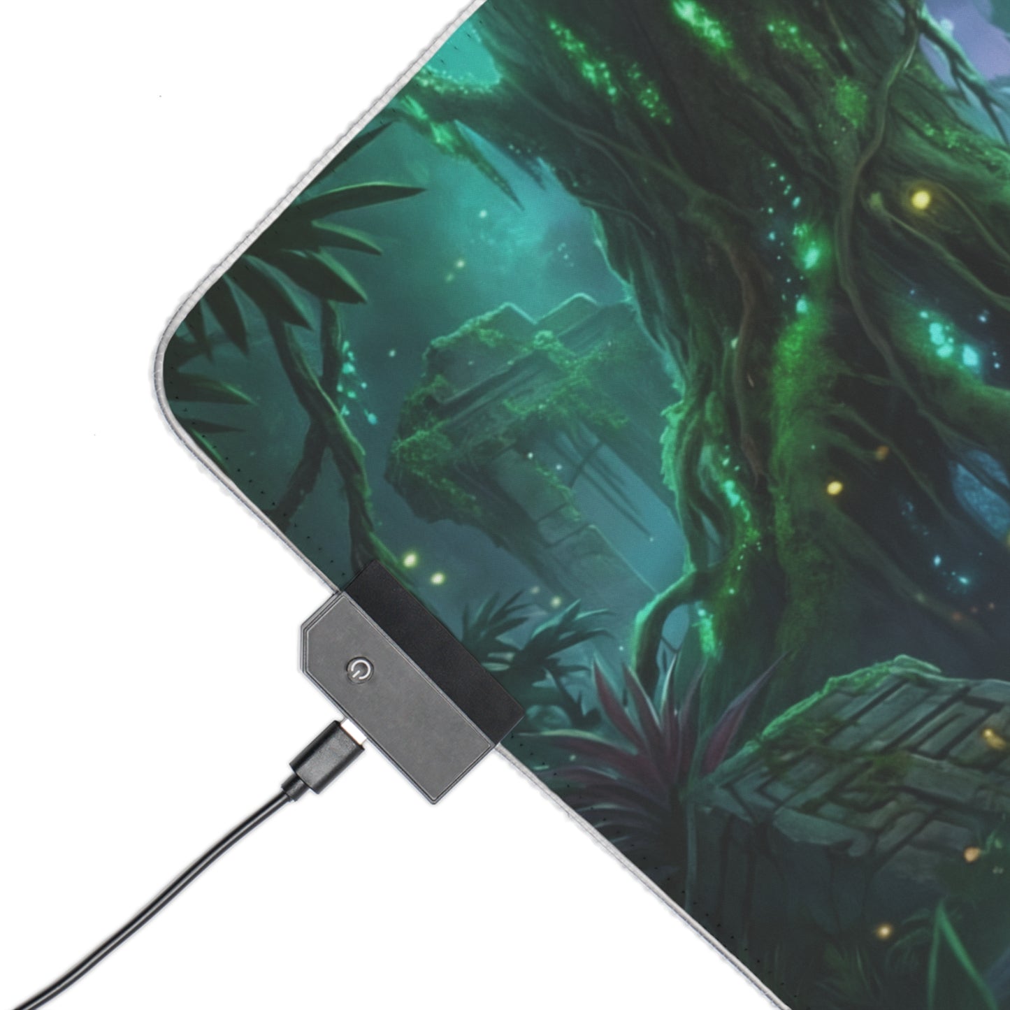 Mortal Kombat Mouse Pad – Jade Illuminated Desk Mat, LED RGB Gamer Room Decor, Gift for Gamer featuring glowing emerald battle scene and LED corner