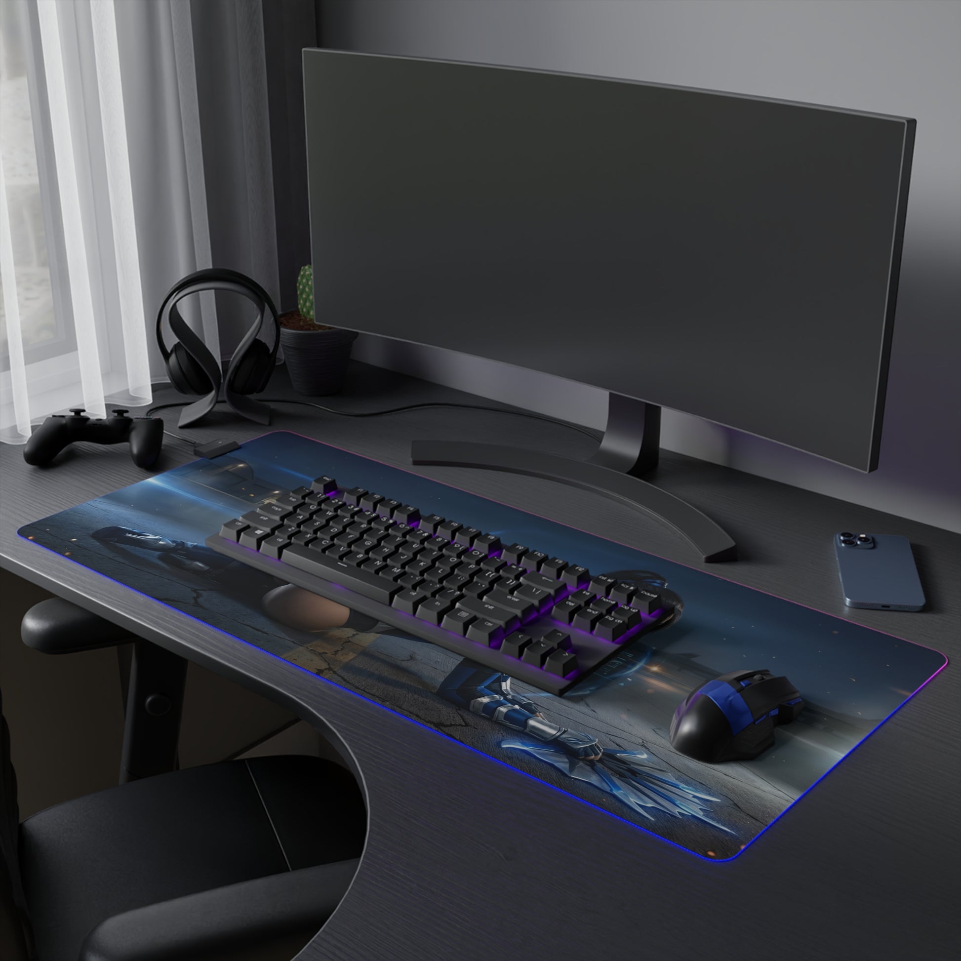 Mortal Kombat Mouse Pad – Kitana RGB Illuminated Desk Mat, Gamer Room Decor, Gift for Gamer showcasing Kitana on a blue-lit RGB desk mat