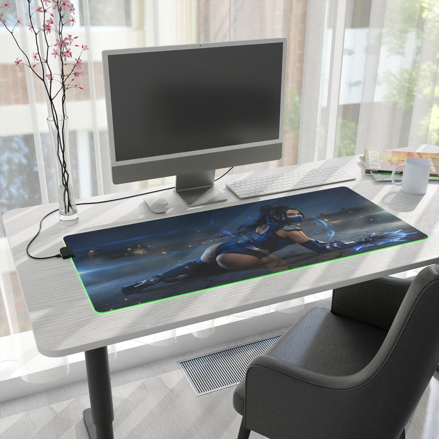 Mortal Kombat Mouse Pad – Kitana RGB Illuminated Desk Mat, Gamer Room Decor, Gift for Gamer showing Kitana on RGB edge desk mat