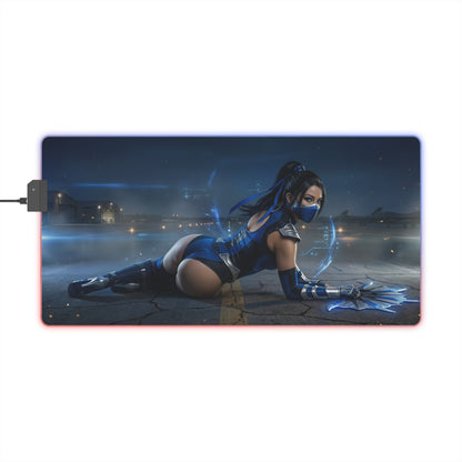 Mortal Kombat Mouse Pad – Kitana RGB Illuminated Desk Mat, Gamer Room Decor, Gift for Gamer showcasing Kitana in blue-lit arena with RGB edge lighting