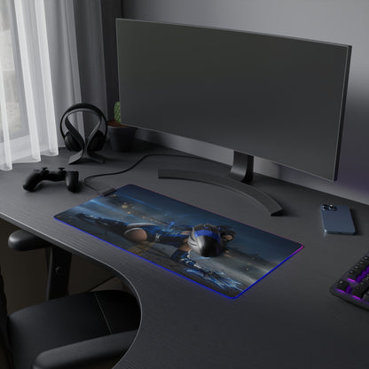 Mortal Kombat Mouse Pad – Kitana RGB Illuminated Desk Mat, Gamer Room Decor, Gift for Gamer showing Kitana on RGB desk mat with blue lighting