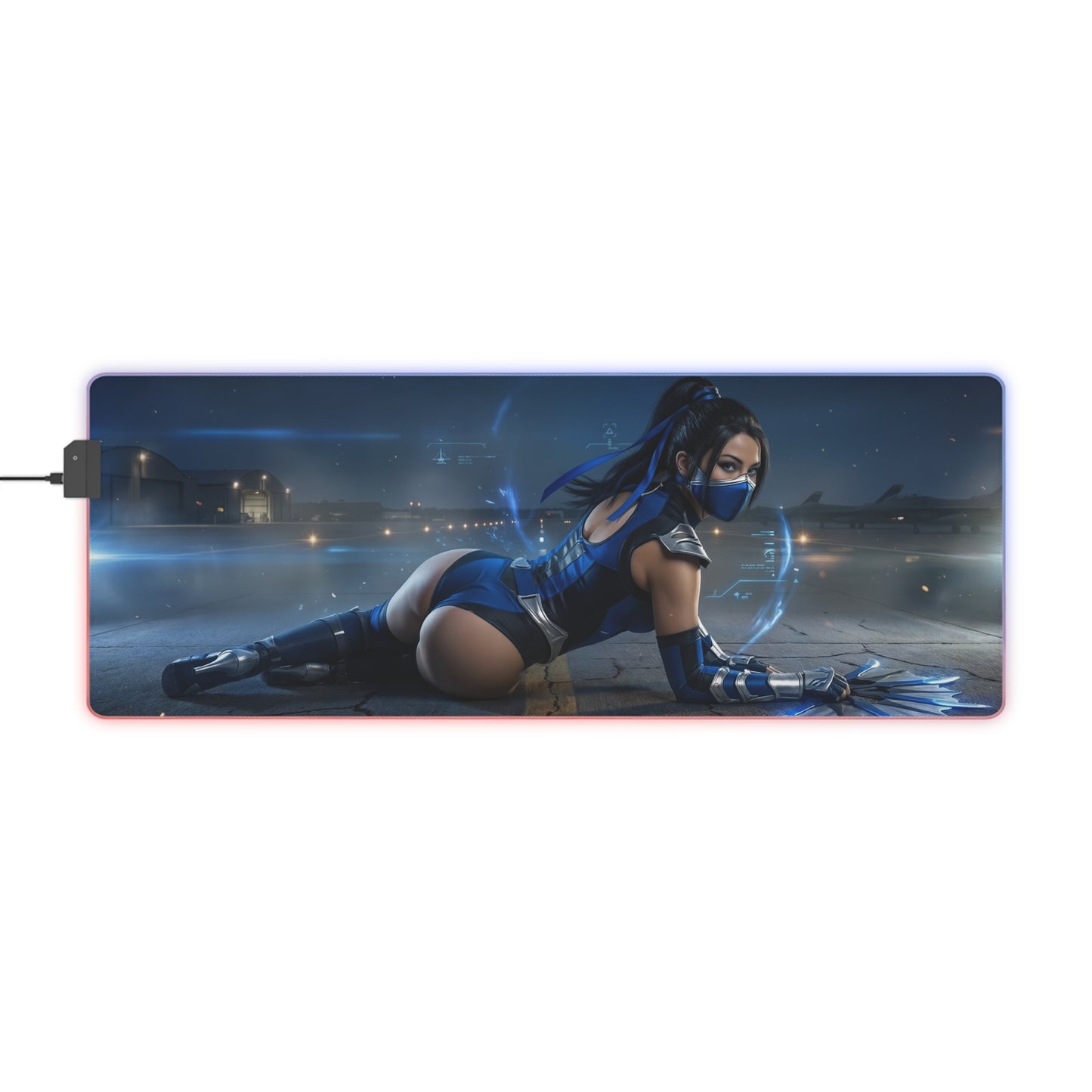 Mortal Kombat Mouse Pad – Kitana RGB Illuminated Desk Mat, Gamer Room Decor, Gift for Gamer showing Kitana in blue-lit combat scene with RGB edge lighting