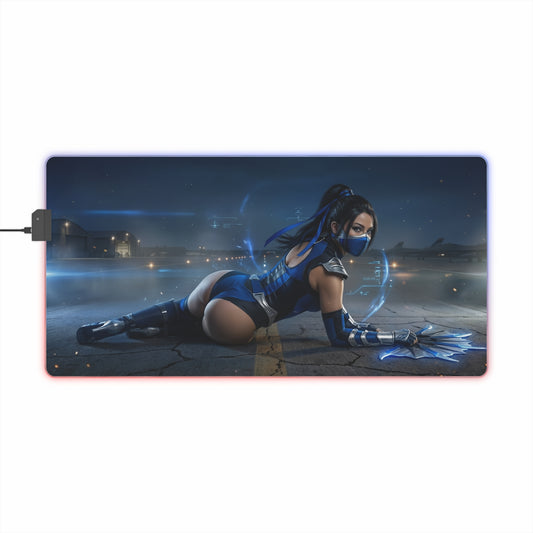 Mortal Kombat Mouse Pad – Kitana RGB Illuminated Desk Mat, Gamer Room Decor, Gift for Gamer showcasing Kitana in blue-lit arena with RGB edge lighting