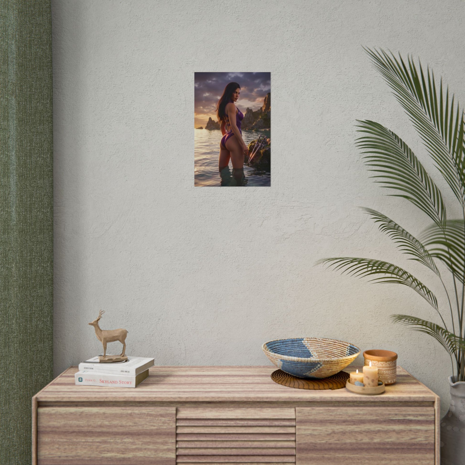 Mortal Kombat Poster – Mileena Art Print, Fighting Game Wall Art featuring Mileena standing in shallow water at sunset