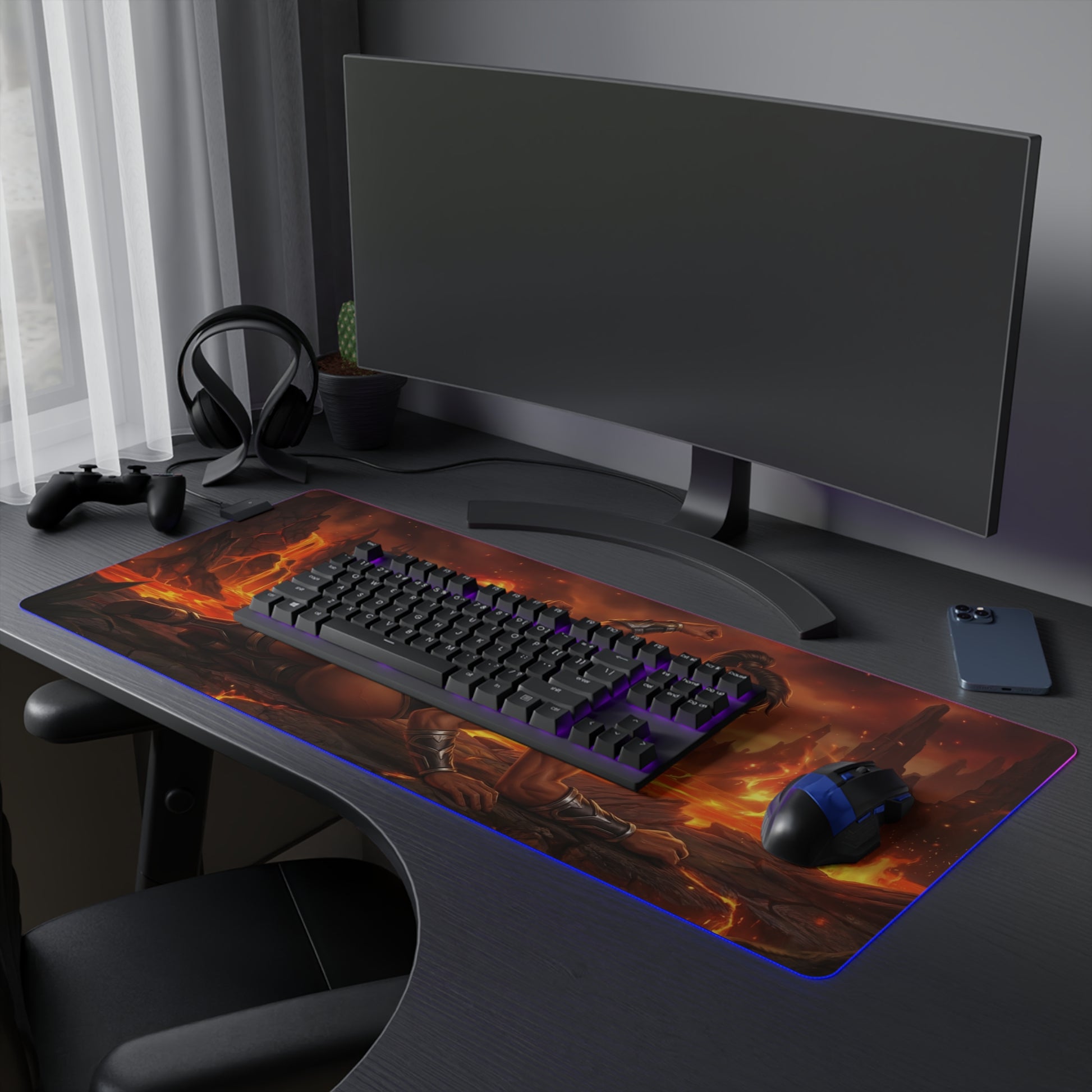Mortal Kombat Mouse Pad, Sheeva LED RGB Desk Mat, Gift for Gamer, Fighting Game Room Decor - fiery lava battlefield desk mat