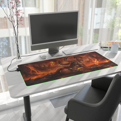 Mortal Kombat Mouse Pad, Sheeva LED RGB Desk Mat, Gift for Gamer, Fighting Game Room Decor — Sheeva lava battlefield desk mat with green RGB edge