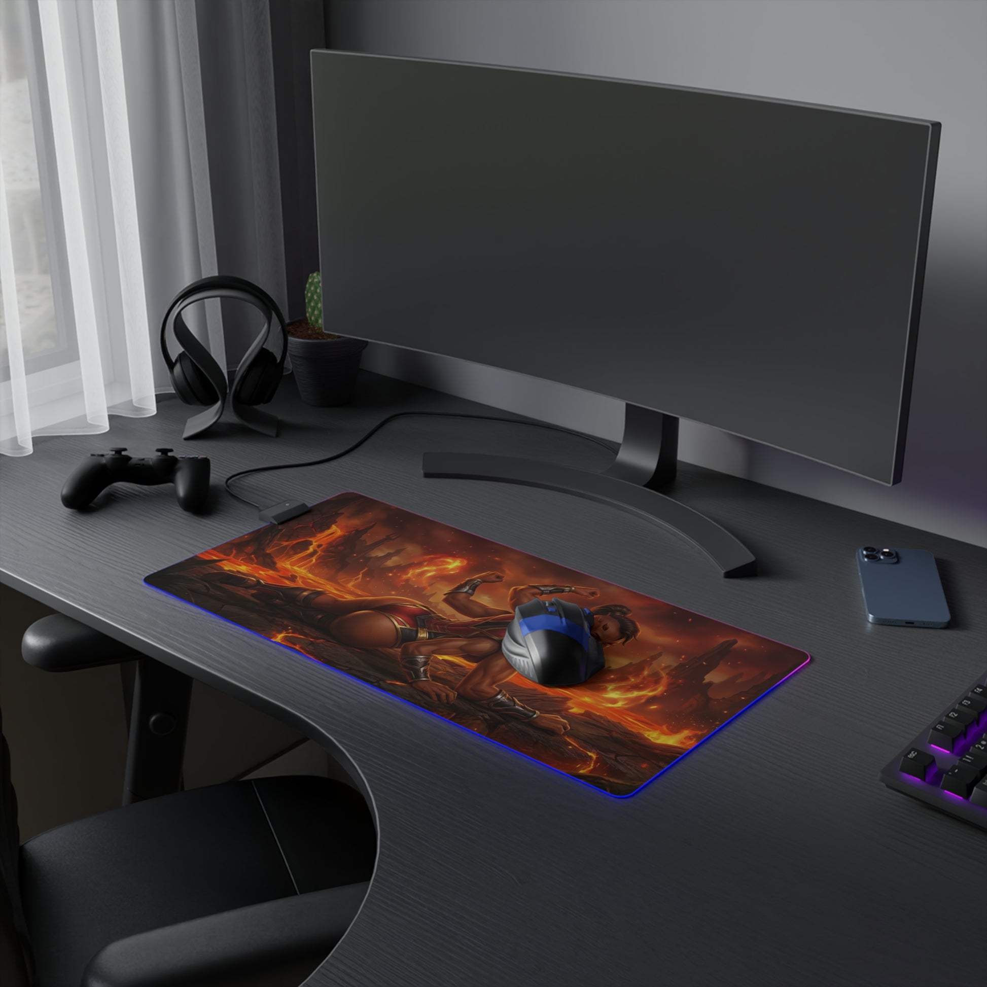Mortal Kombat Mouse Pad, Sheeva LED RGB Desk Mat, Gift for Gamer, Fighting Game Room Decor — Sheeva artwork on RGB desk mat