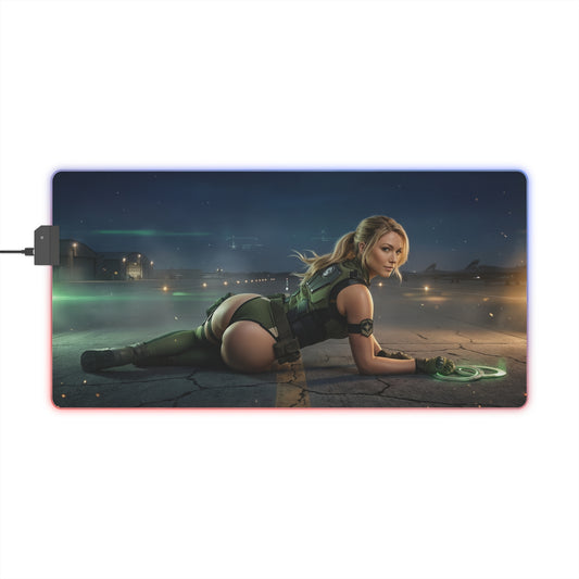 Mortal Kombat Mouse Pad, Sonya Blade LED RGB Desk Mat, Gift for Gamer, Fighting Game Room Decor — Sonya Blade tactical pose on LED RGB desk mat