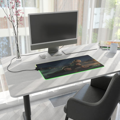 Mortal Kombat Mouse Pad, Sonya Blade LED RGB Desk Mat, Gift for Gamer, Fighting Game Room Decor on modern white desk with PC