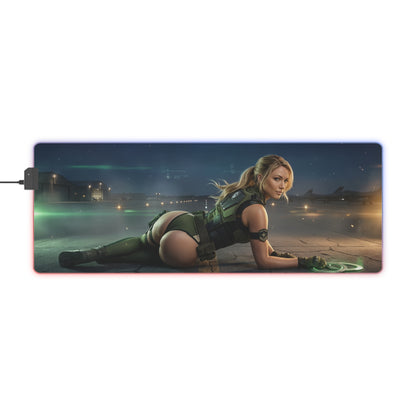 Mortal Kombat Mouse Pad, Sonya Blade LED RGB Desk Mat, Gift for Gamer, Fighting Game Room Decor showing Sonya Blade in tactical pose on RGB desk mat