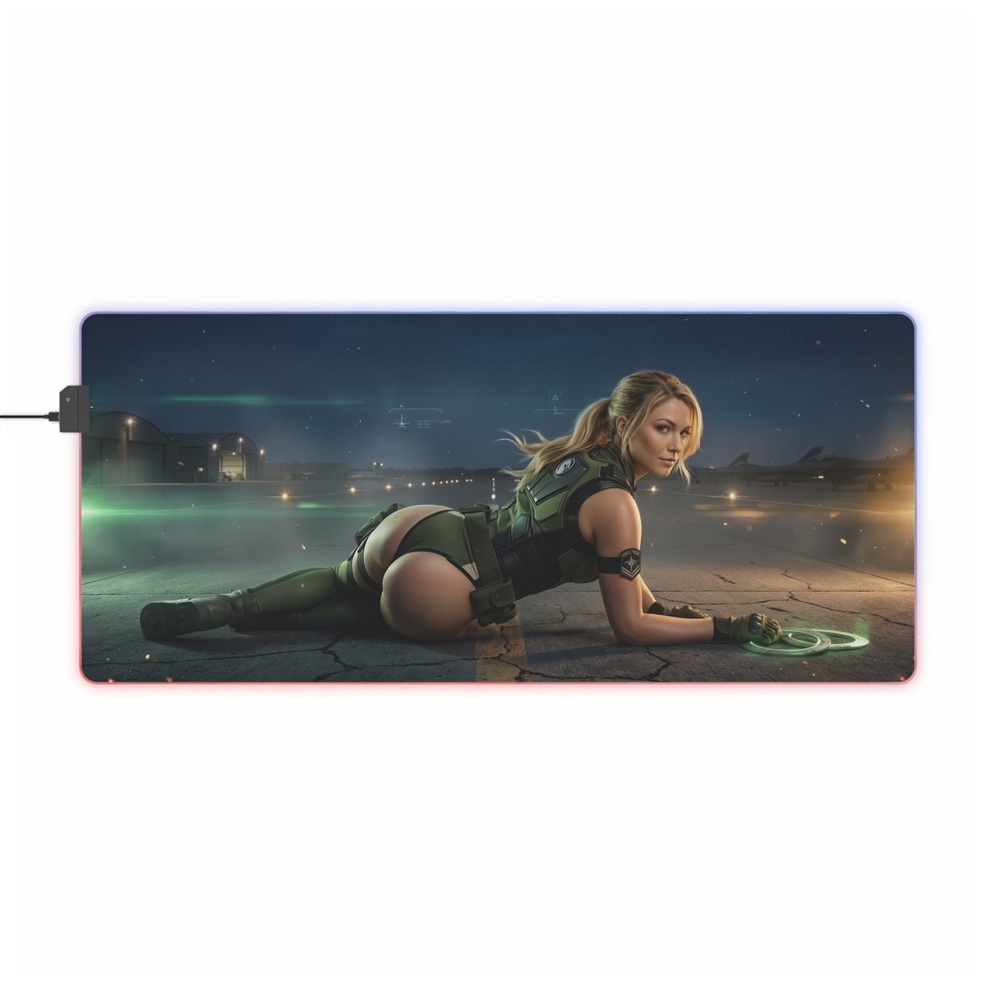 Mortal Kombat Mouse Pad, Sonya Blade LED RGB Desk Mat, Gift for Gamer, Fighting Game Room Decor - Sonya Blade sprawled pose on LED desk mat