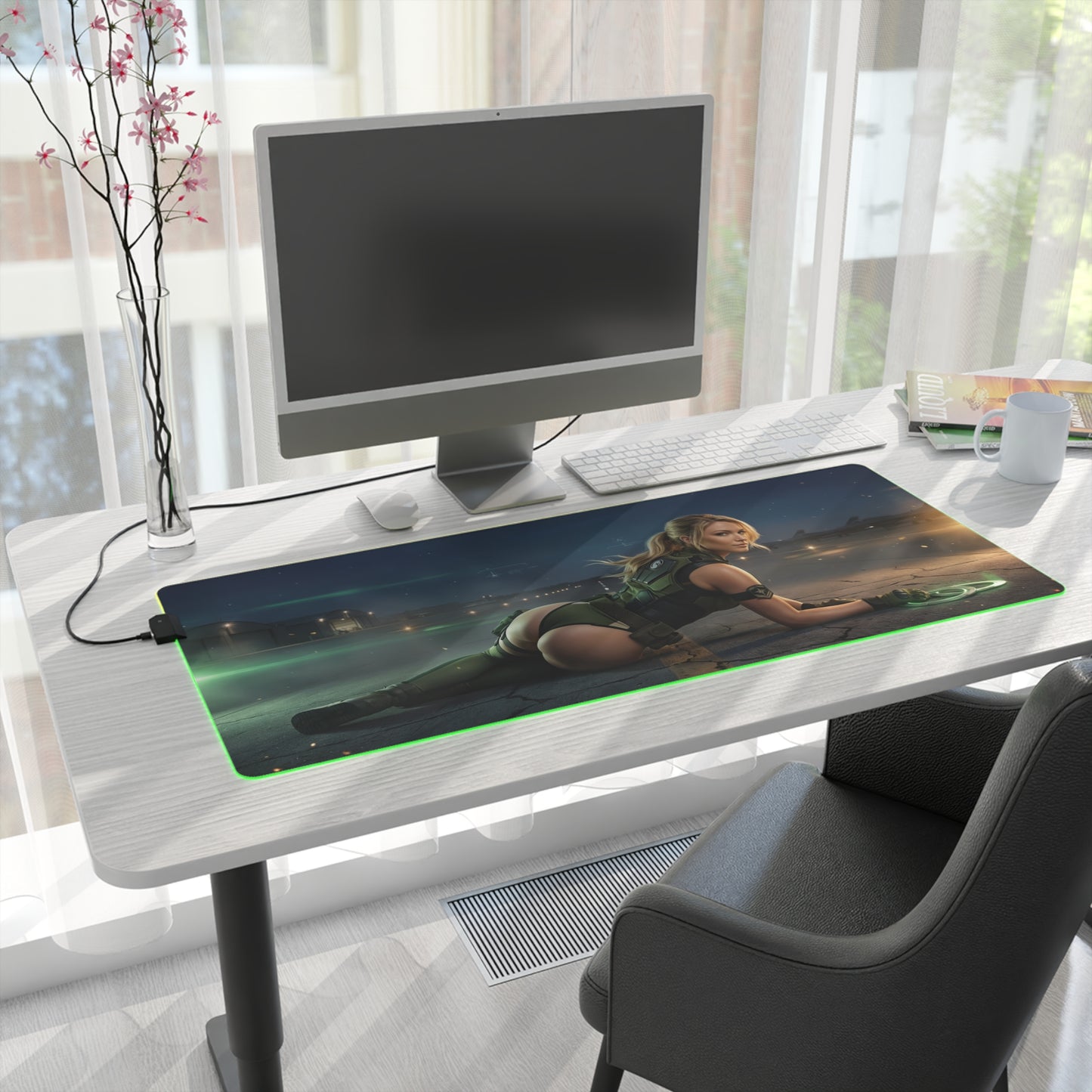 Mortal Kombat Mouse Pad, Sonya Blade LED RGB Desk Mat, Gift for Gamer, Fighting Game Room Decor - Sonya Blade gaming desk mat with green LED glow