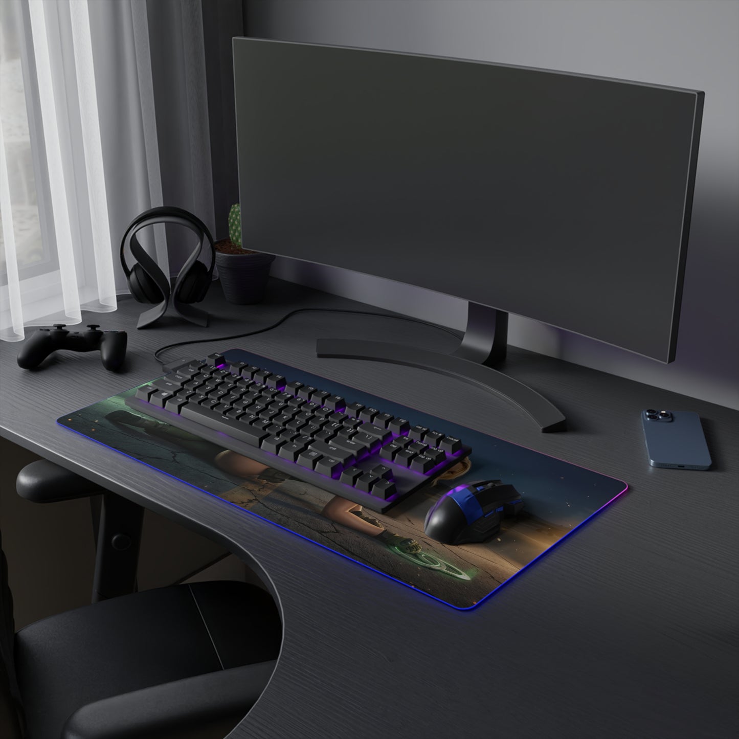 Mortal Kombat Mouse Pad, Sonya Blade LED RGB Desk Mat, Gift for Gamer, Fighting Game Room Decor — Sonya Blade artwork on RGB gaming desk mat