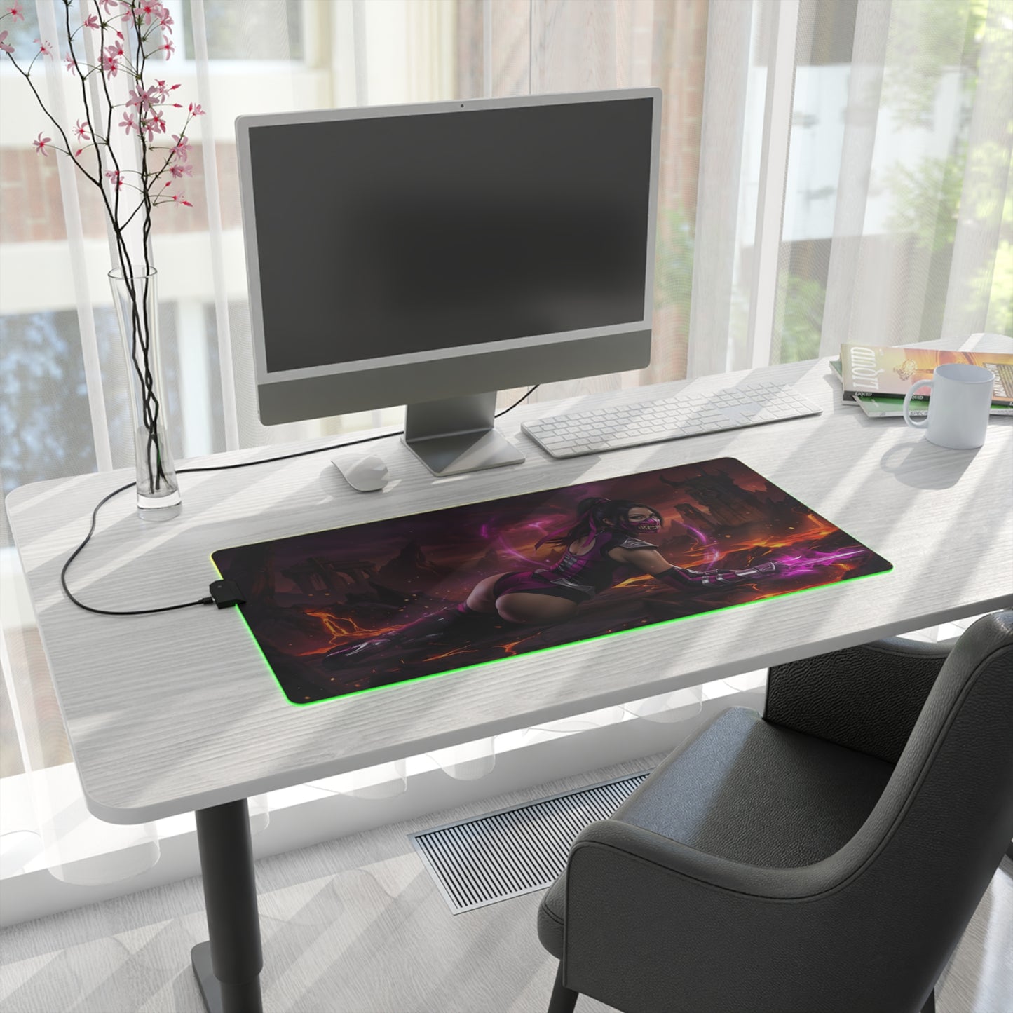 Mortal Kombat Mouse Pad, Mileena LED RGB Desk Mat, Gift for Gamer, Fighting Game Decor - purple Mileena artwork on RGB desk mat