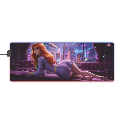 Daphne Blake RGB Mouse Pad – Mystery Theme LED Desk Mat, Gamer Setup featuring heroine artwork, RGB edge lighting, extended non-slip gaming desk mat