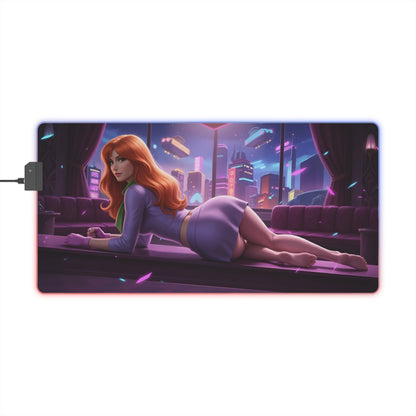 Daphne Blake RGB Mouse Pad – Mystery Theme LED Desk Mat, Gamer Setup featuring heroine artwork with RGB edge lighting and non-slip base