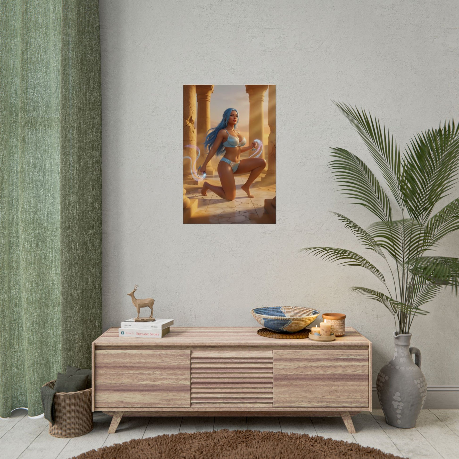 Nefertari Vivi Poster / Nefertari Vivi Wall Art / Nefertari Vivi Art Print / One Piece Poster — sunlit palace portrait of princess Vivi in flowing fabrics