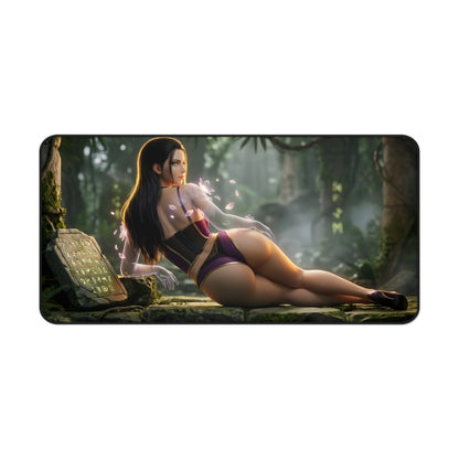 Nico Robin Mouse Pad – Anime Gaming Mouse Pad, Stylish Gamer Desk Decor featuring reclining Nico Robin artwork on a lush forest-themed gaming desk pad