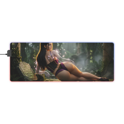 Nico Robin RGB Mouse Pad – One Piece Illuminated Desk Mat, Anime Gamer Decor featuring reclining Nico Robin artwork with RGB edge lighting
