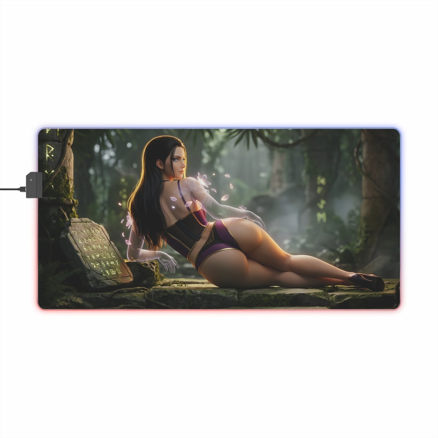 Nico Robin RGB Mouse Pad – One Piece Illuminated Desk Mat, Anime Gamer Decor featuring reclining Nico Robin artwork with RGB edge lighting