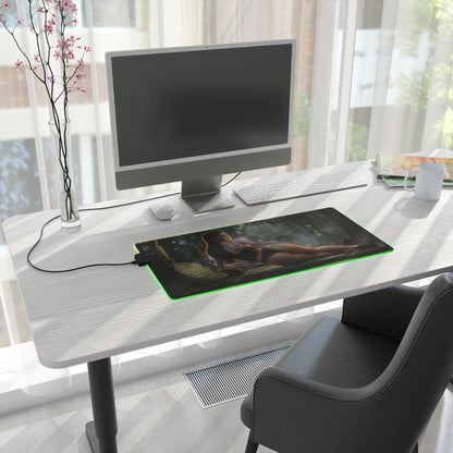 Nico Robin RGB Mouse Pad – One Piece Illuminated Desk Mat, Anime Gamer Decor on white desk with green edge lighting and HD character art