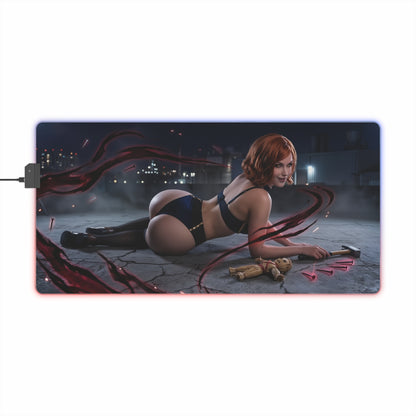 Jujutsu Kaisen Mouse Pad, Nobara Kugisaki LED RGB Desk Mat, Gift for Gamer, Anime Room Decor featuring Nobara in dark urban night scene