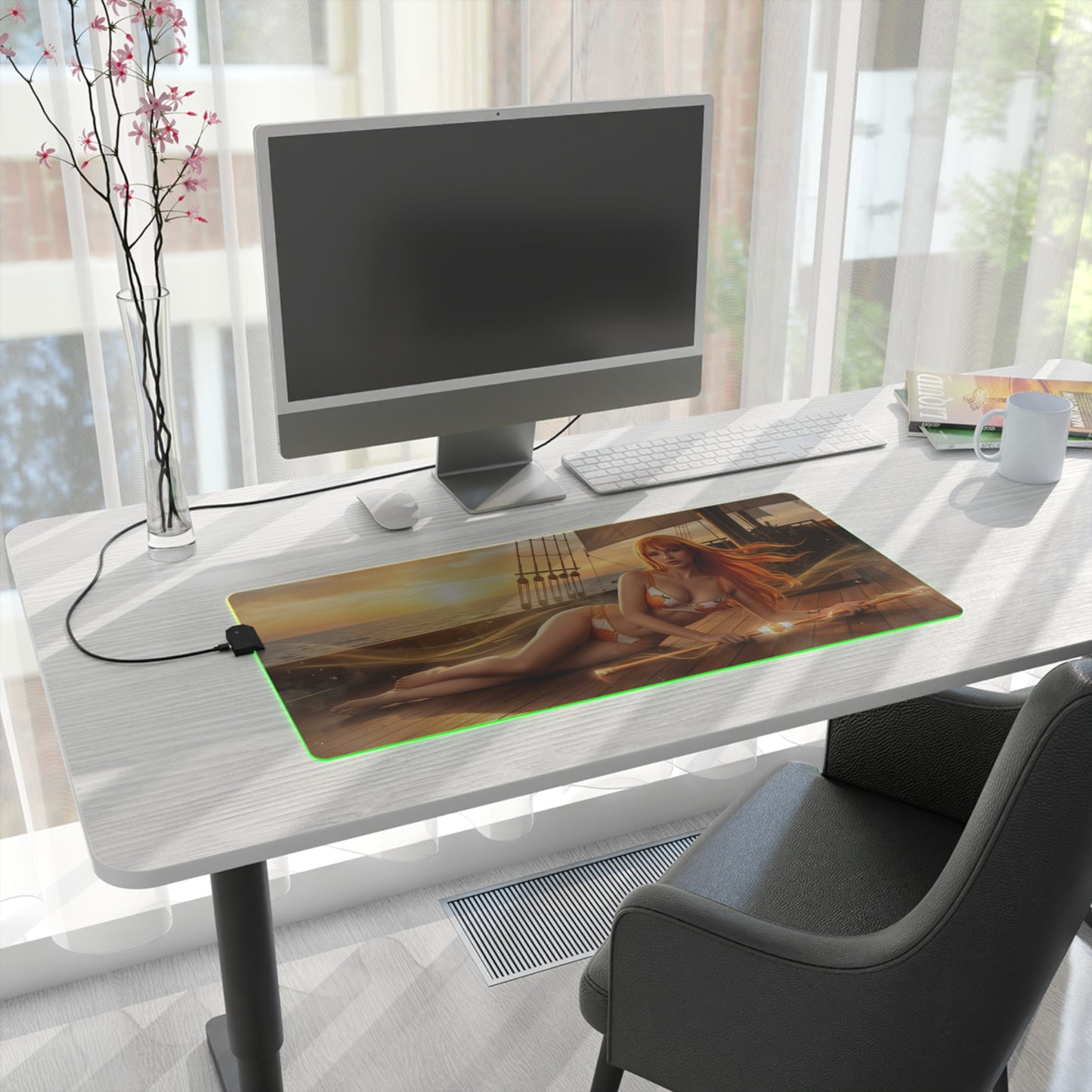 One Piece Mouse Pad, Nami LED RGB Desk Mat, Gift for Gamer, Anime Room Decor — Nami sunset ocean gaming desk mat with RGB glow