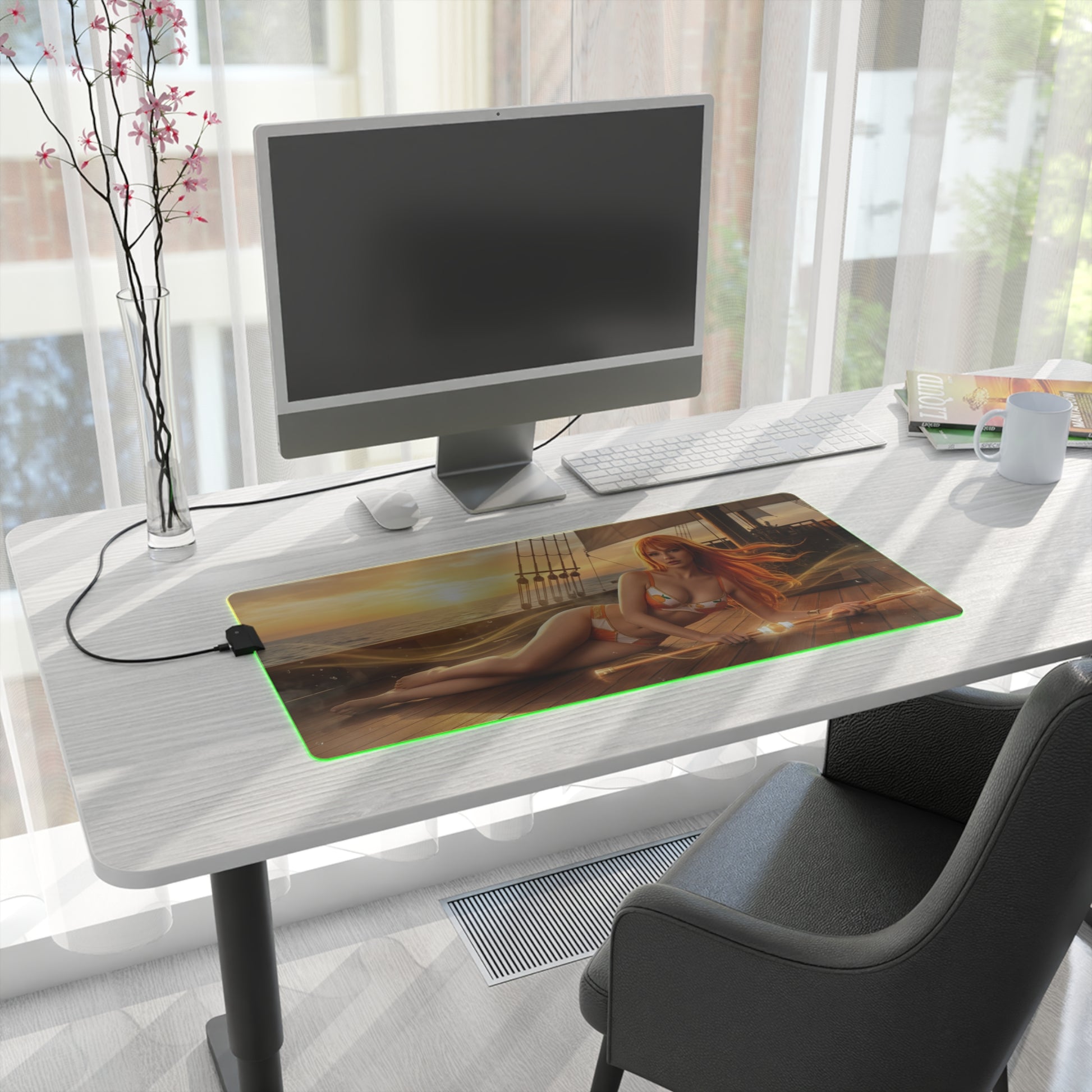 One Piece Mouse Pad, Nami LED RGB Desk Mat, Gift for Gamer, Anime Room Decor — Nami sunset ocean gaming desk mat with RGB glow