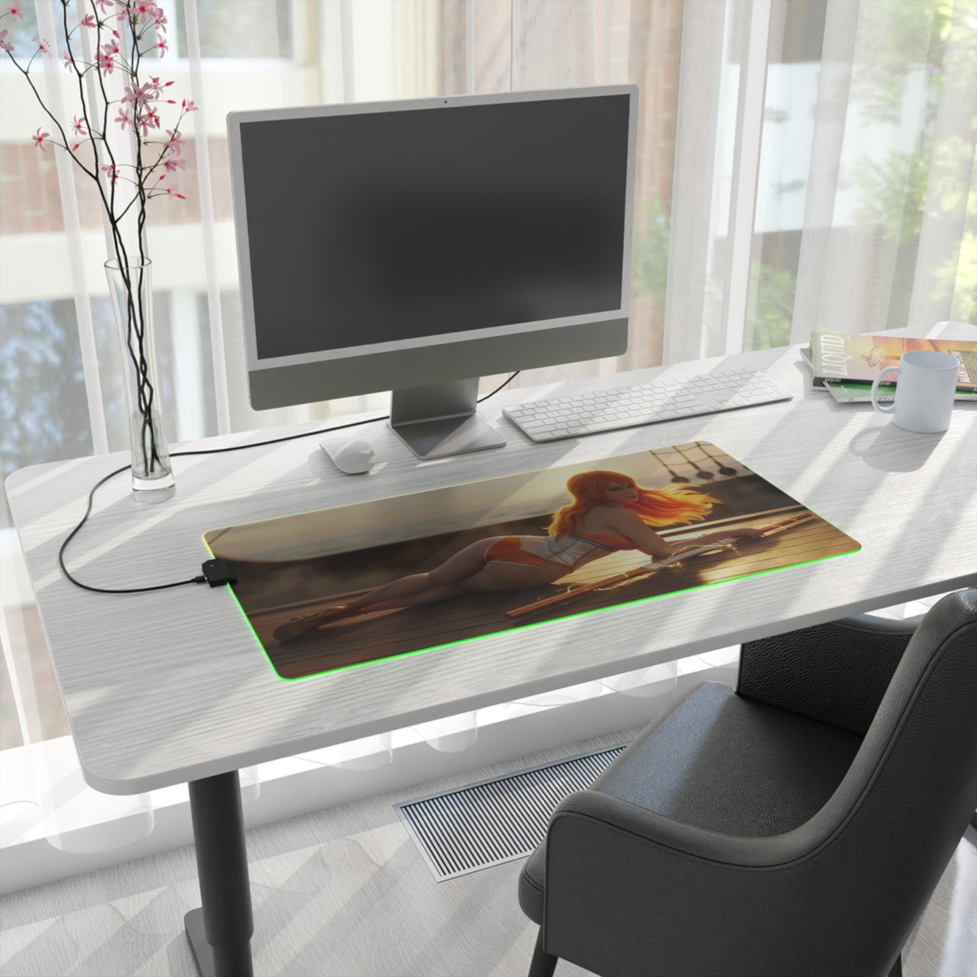 One Piece Mouse Pad, Nami Pirate LED RGB Desk Mat, Gift for Gamer, Anime Room Decor - Nami sunset gaming desk mat with RGB glow