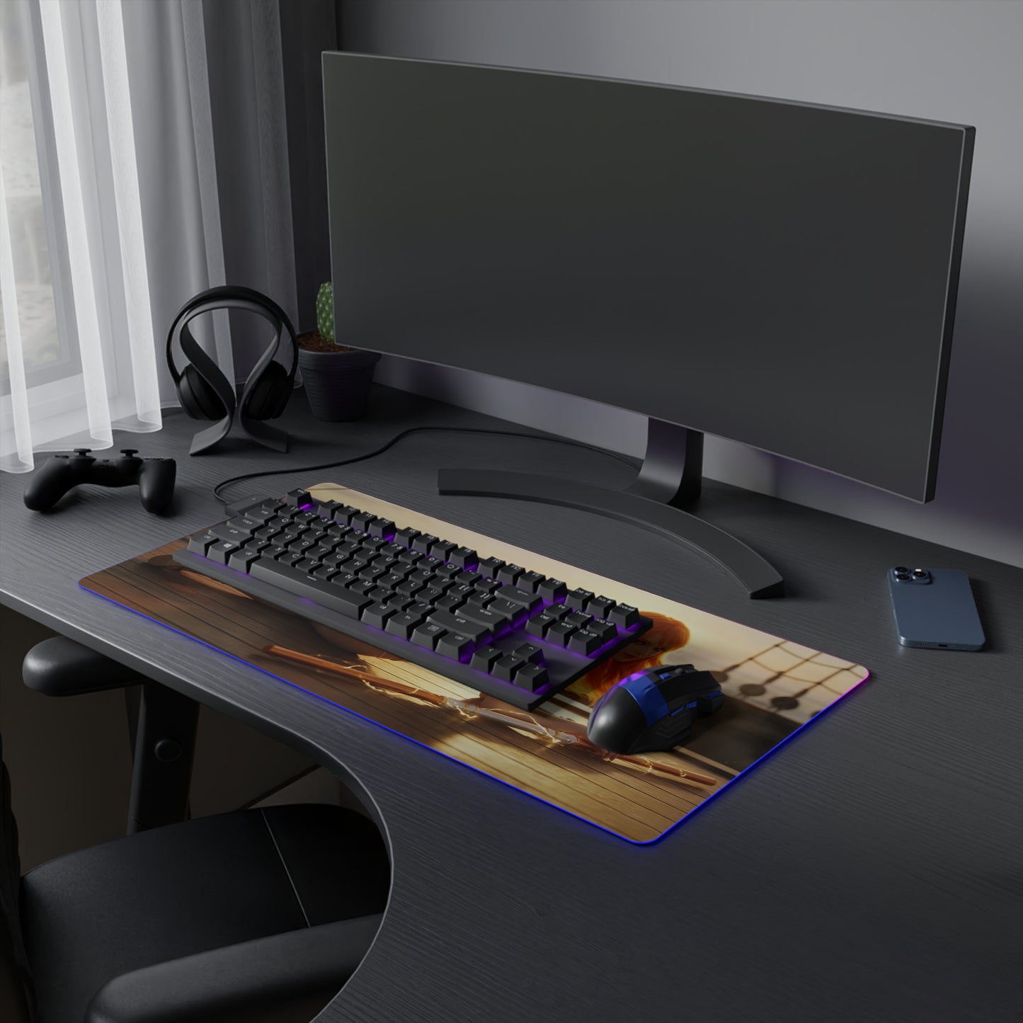 One Piece Mouse Pad, Nami Pirate LED RGB Desk Mat, Gift for Gamer, Anime Room Decor - Nami sunset pirate gaming desk mat with RGB glow