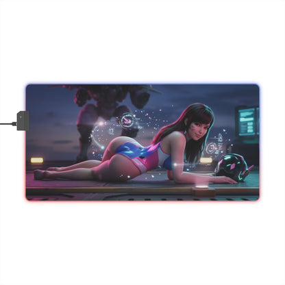 Overwatch Mouse Pad, D.Va LED RGB Desk Mat, Gift for Gamer, Anime Gaming Decor — D.Va artwork on LED RGB desk mat for gamers